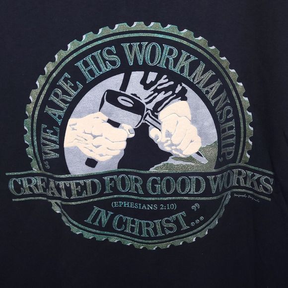 Vintage Christian T Shirt Mens Large Black Big Print Ephesians 2:10 - Picture 3 of 10